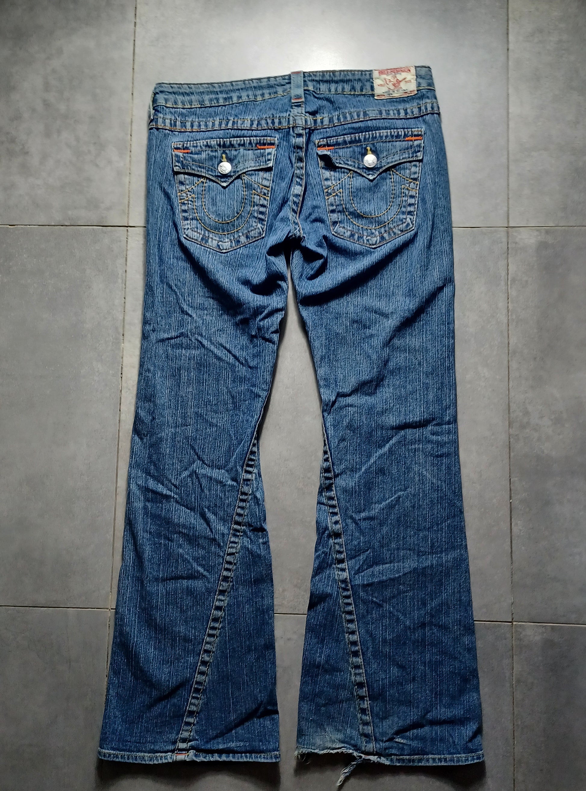 Niebieskie Low Flared Jeansy True Religion Flapy