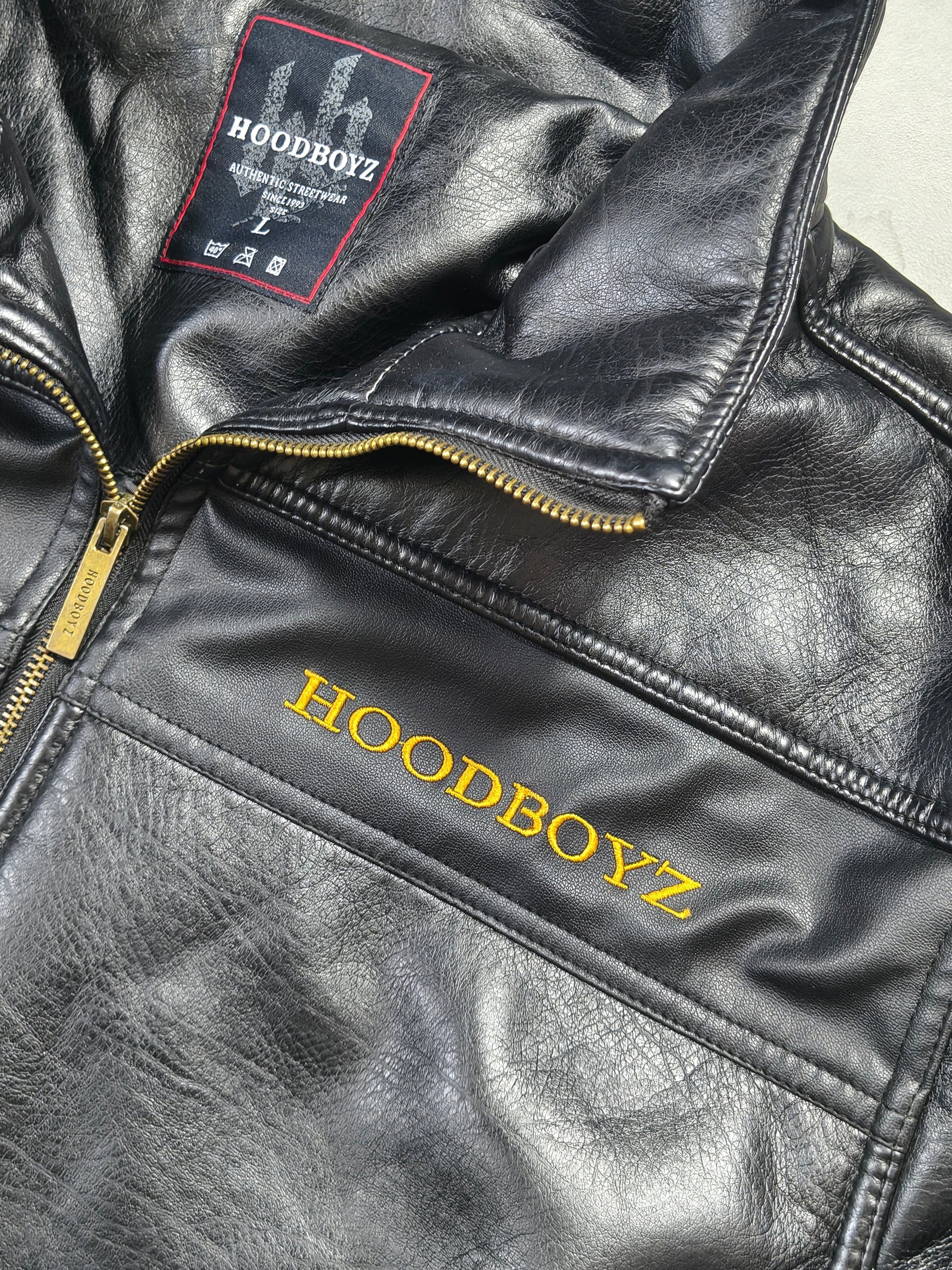 Czarna Kurtka Skórzana HoodBoyz z haftem