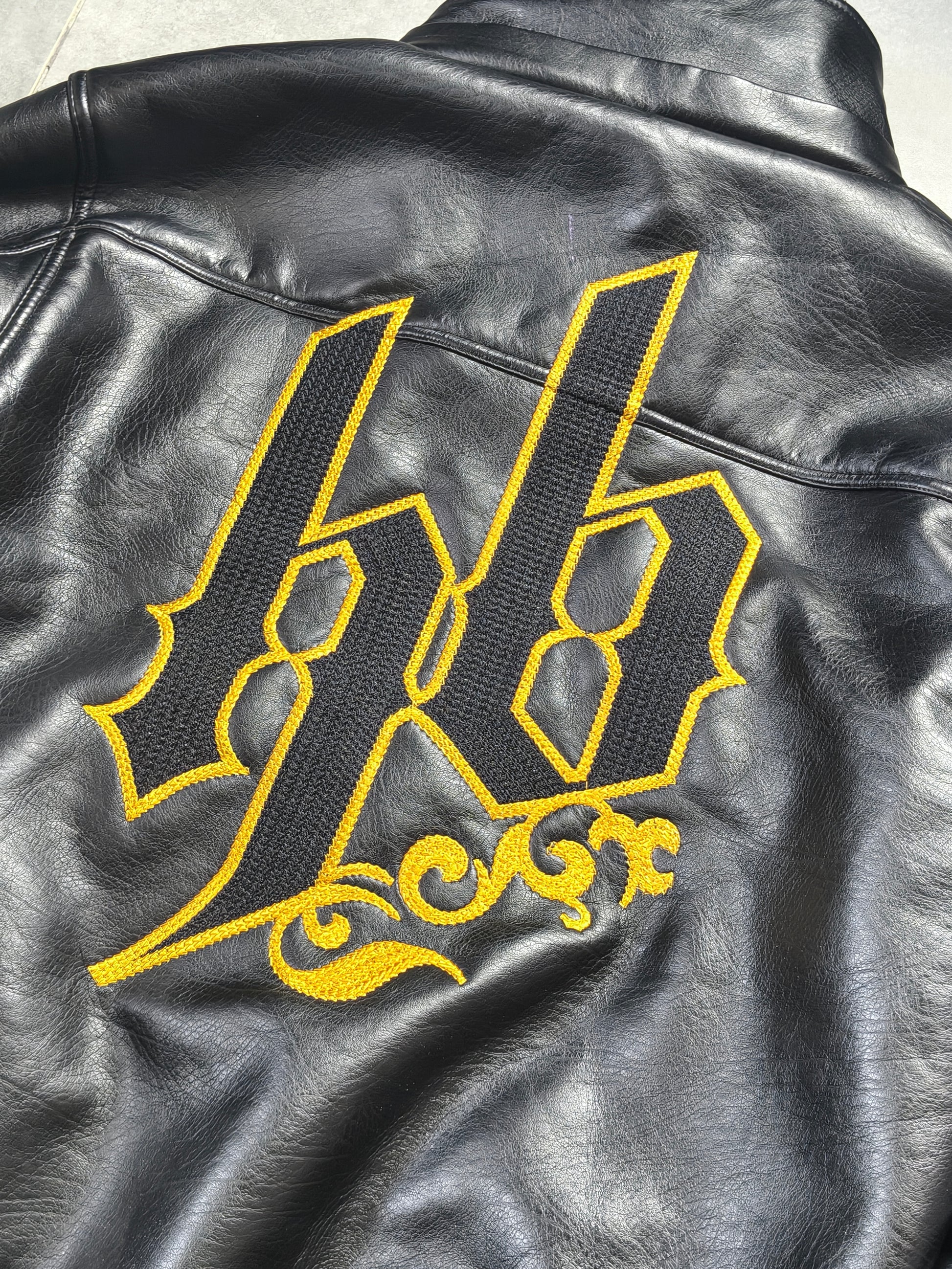 Czarna Kurtka Skórzana HoodBoyz z haftem