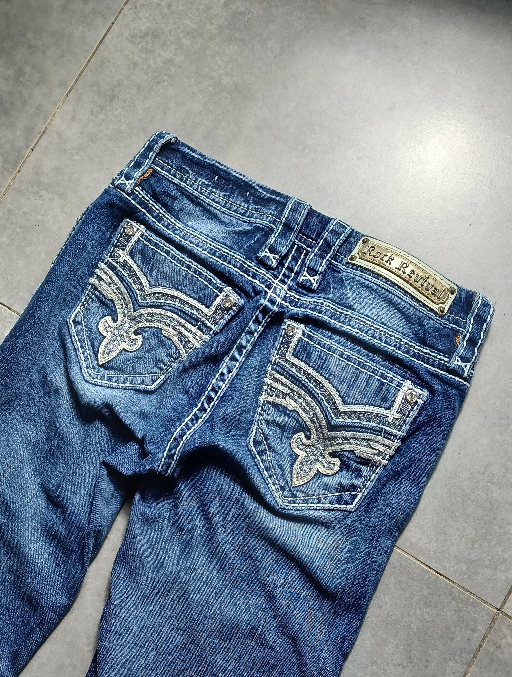 Granatowe Low rise Flared jeansy Rock Revival