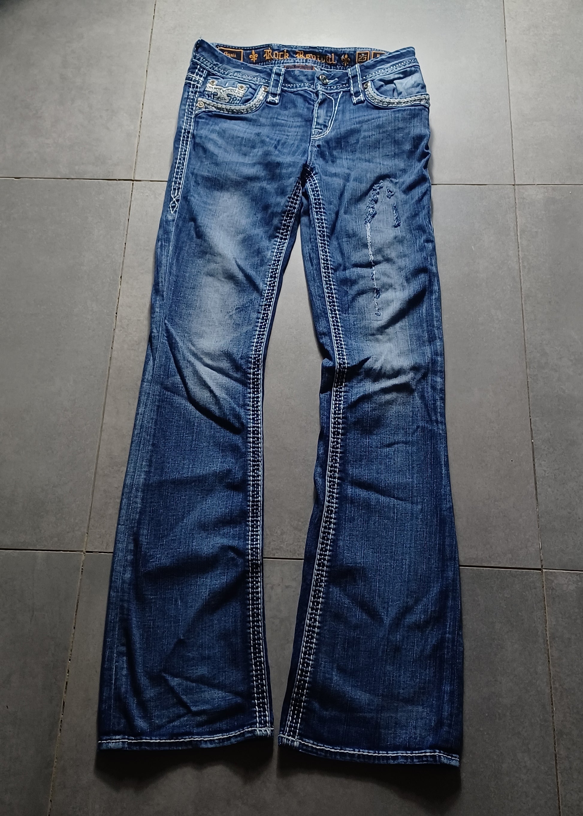 Granatowe Low rise Flared jeansy Rock Revival