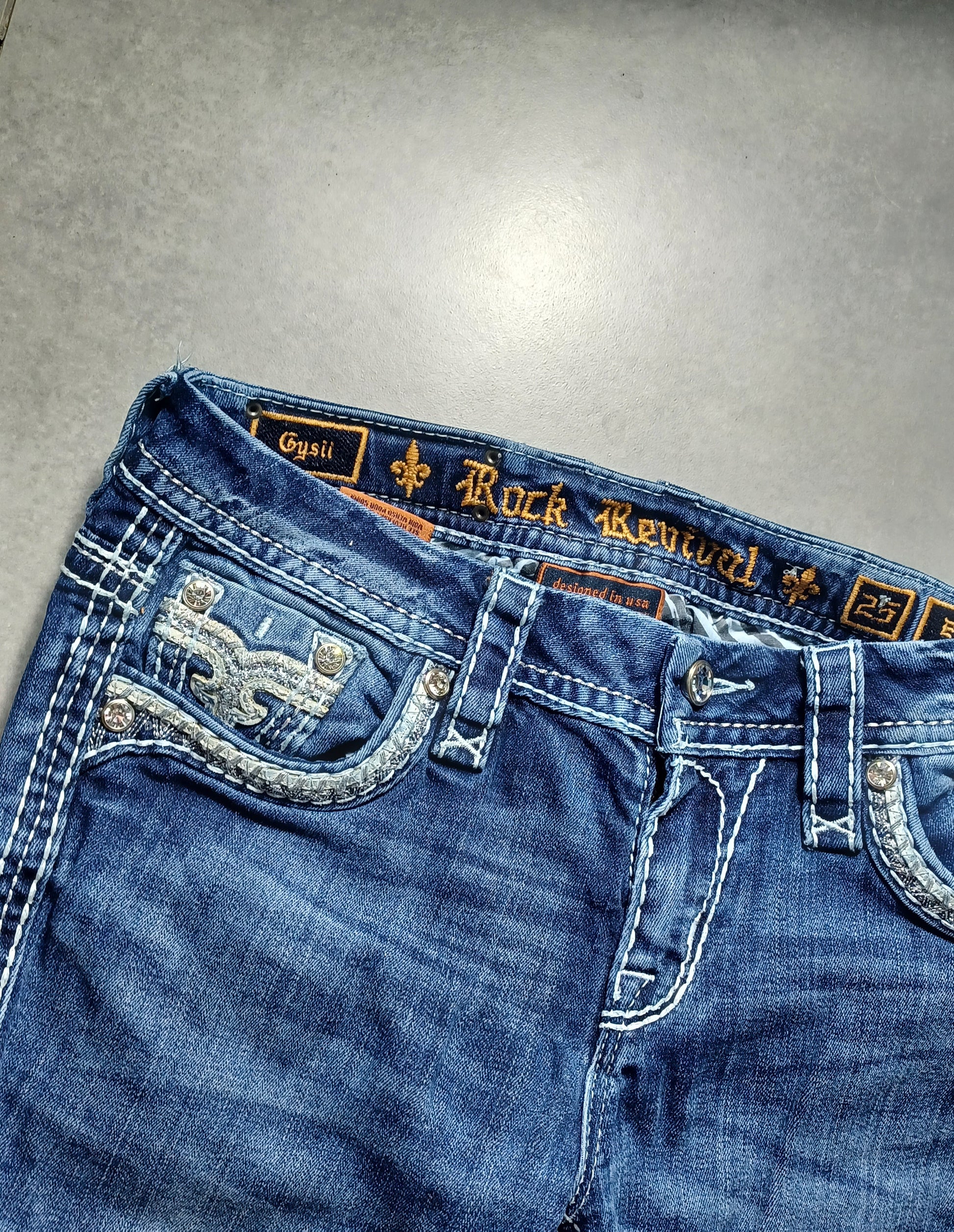 Granatowe Low rise Flared jeansy Rock Revival