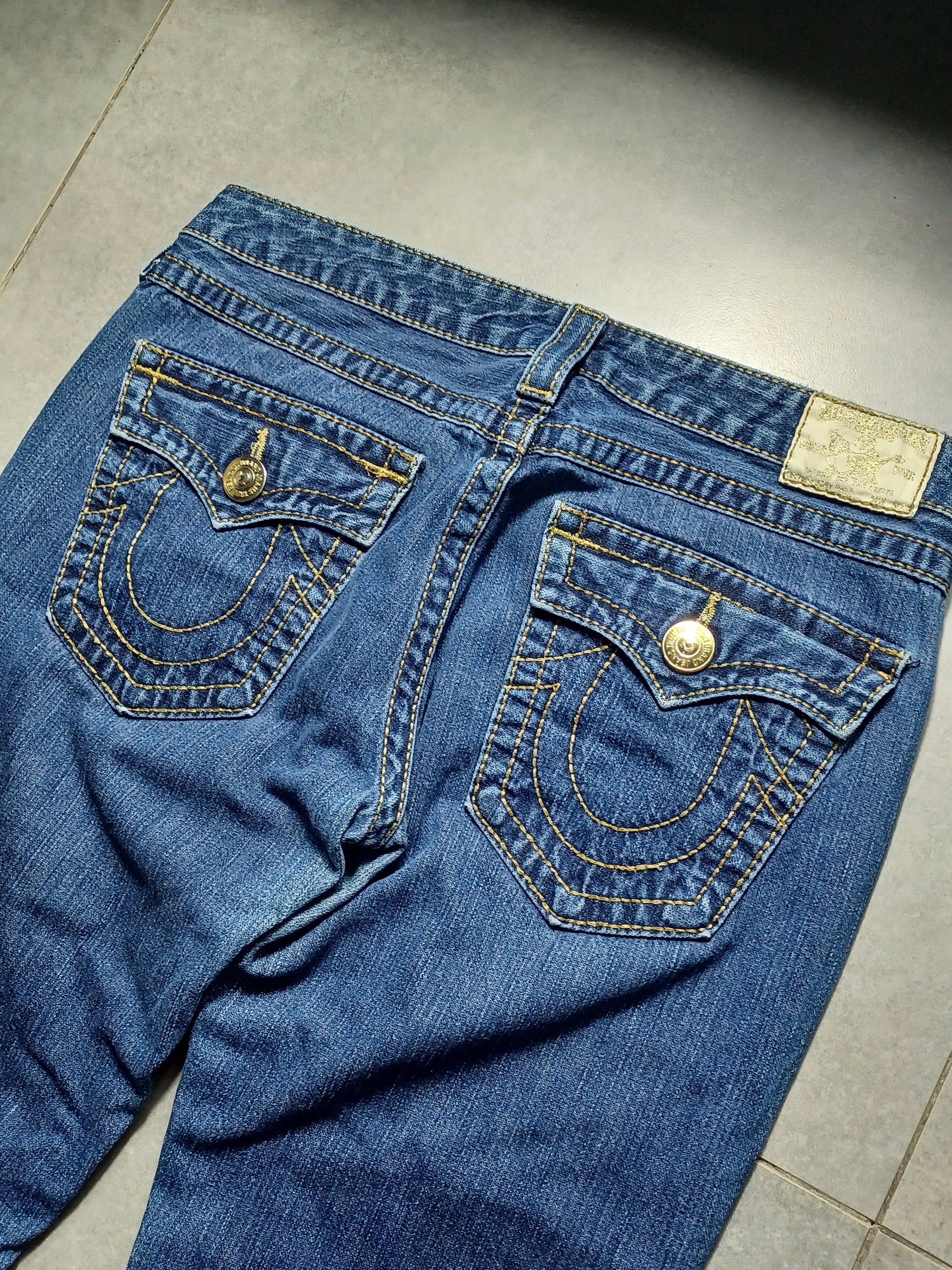 Granatowe low rise Flared Jeansy True Religion Flapy