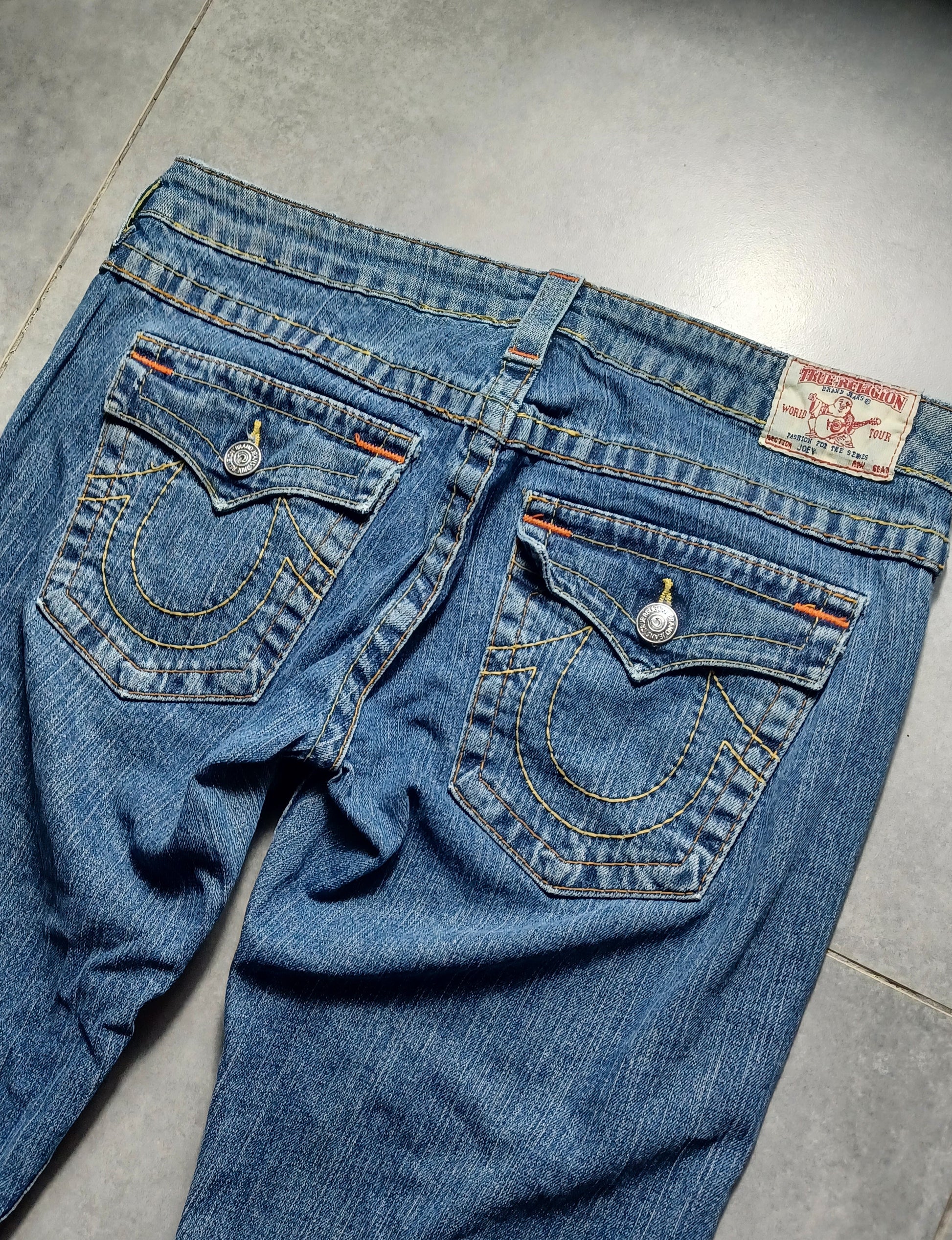Niebieskie Low Flared Jeansy True Religion Flapy