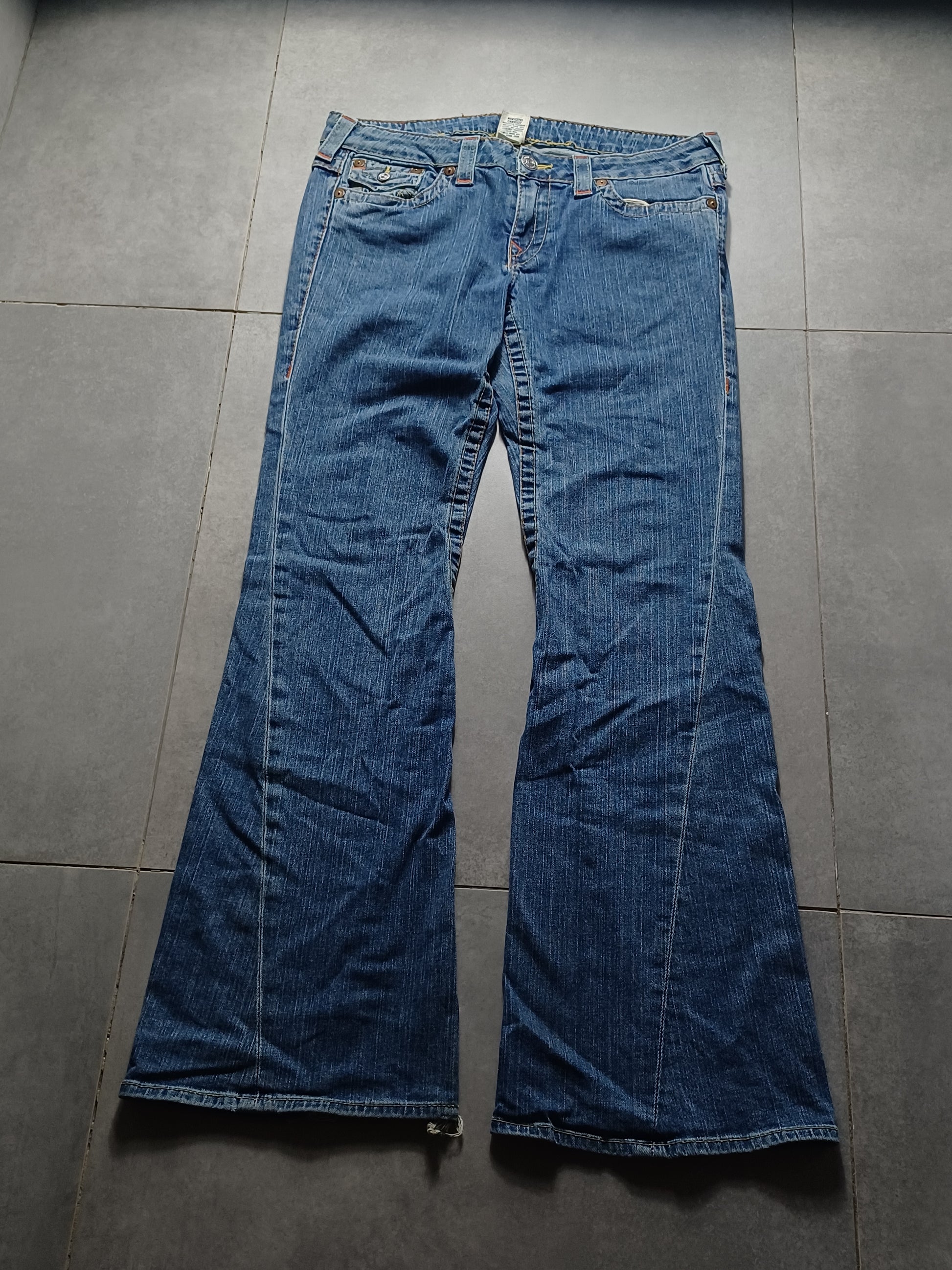 Niebieskie Low Flared Jeansy True Religion Flapy