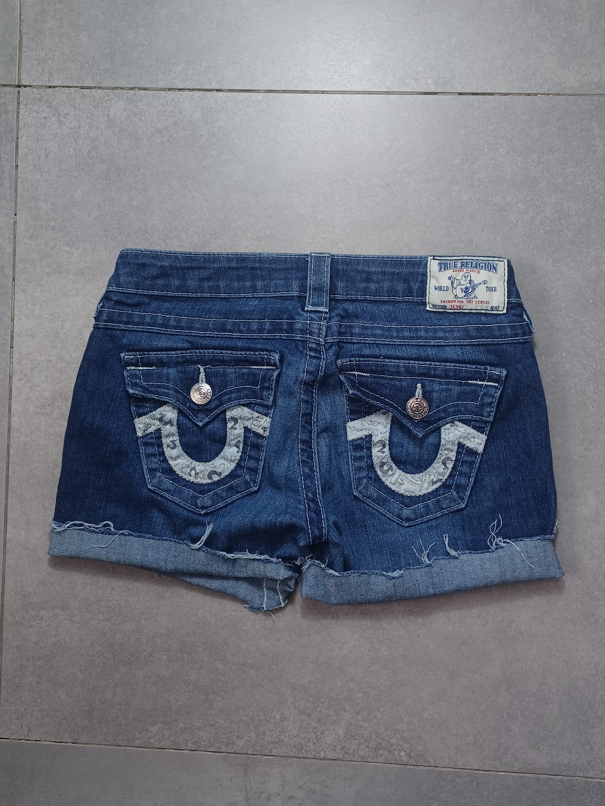 Granatowe low rise Szorty jeansowe True Religion flapy