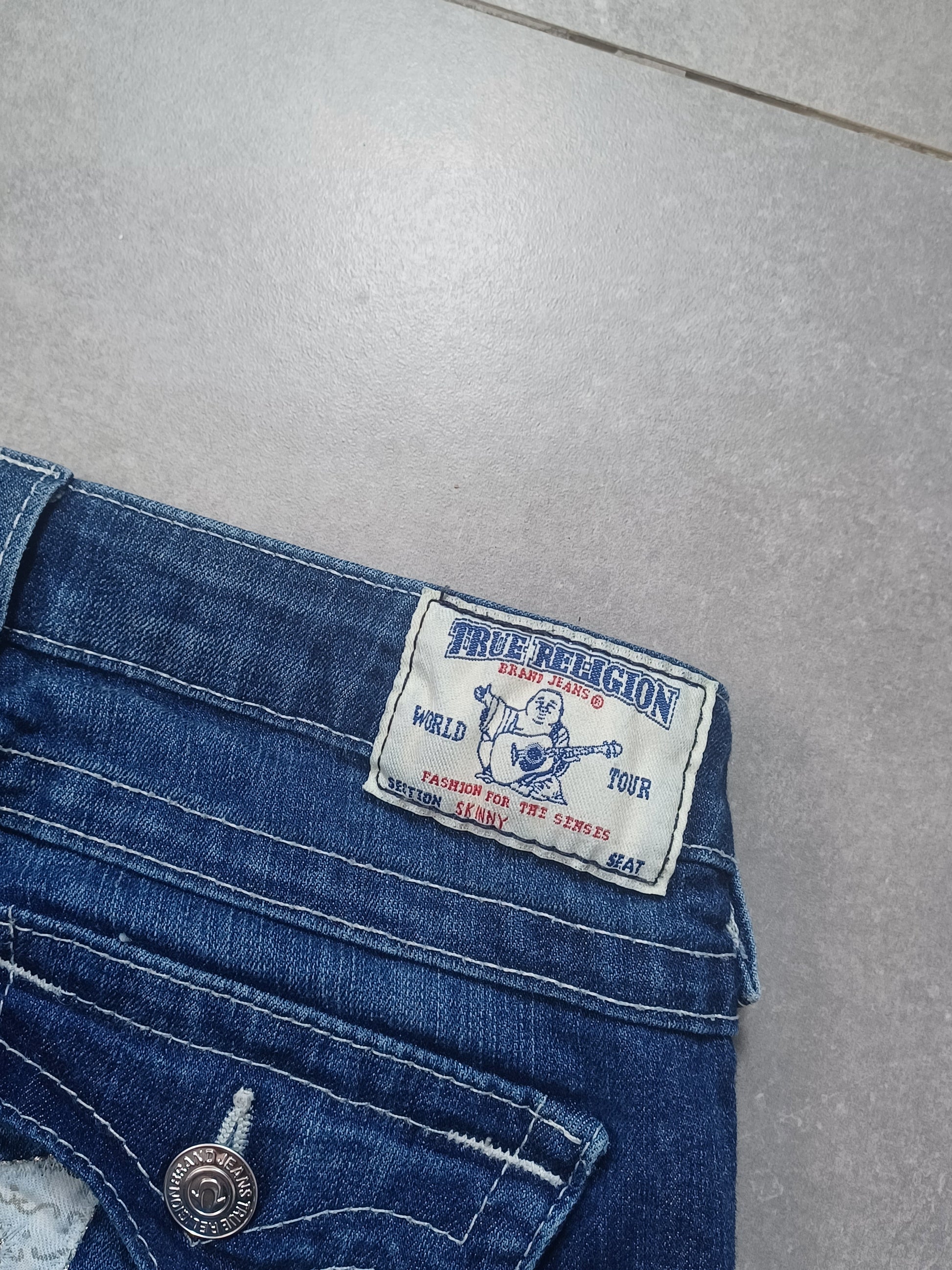 Granatowe low rise Szorty jeansowe True Religion flapy