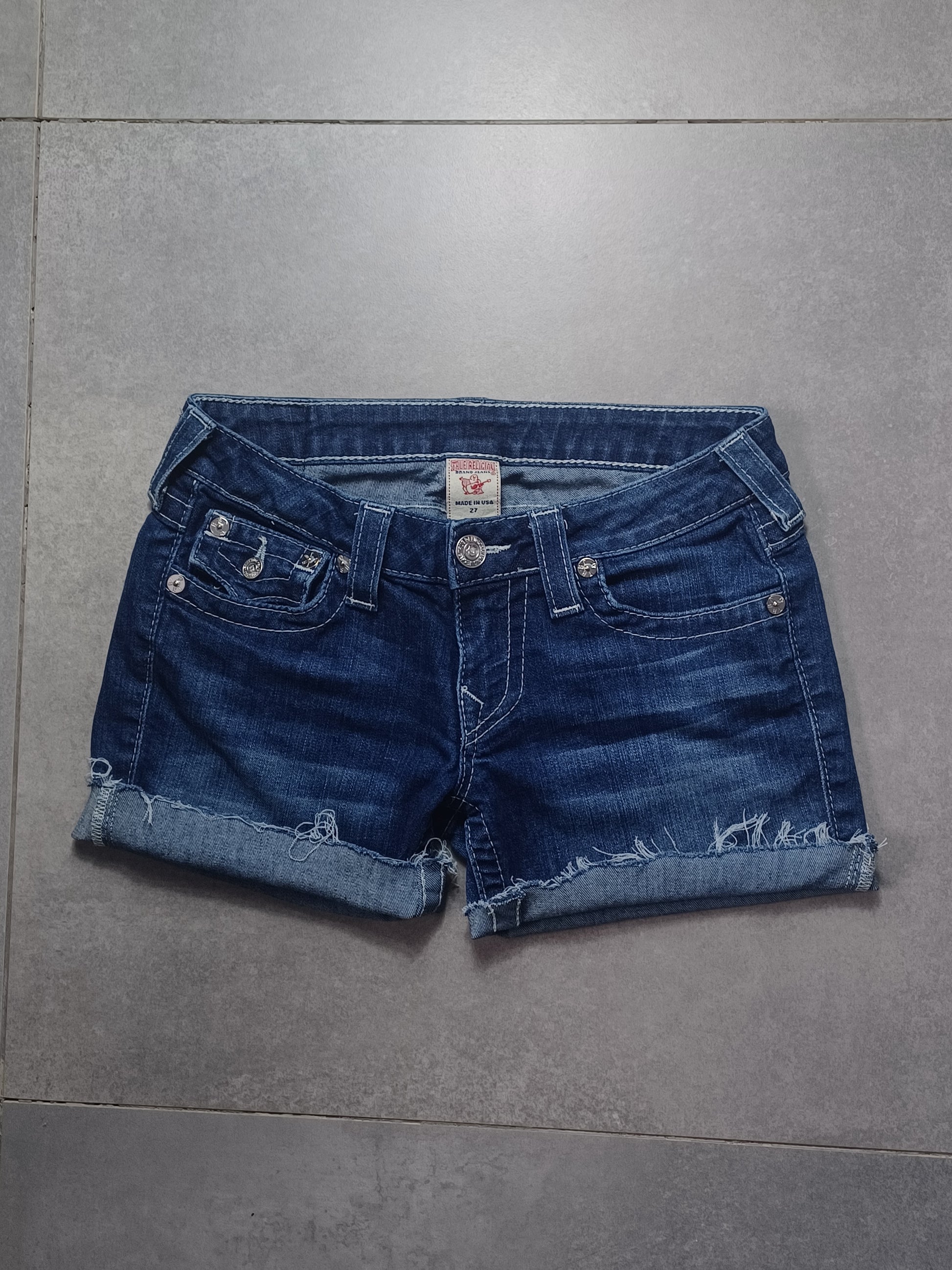 Granatowe low rise Szorty jeansowe True Religion flapy