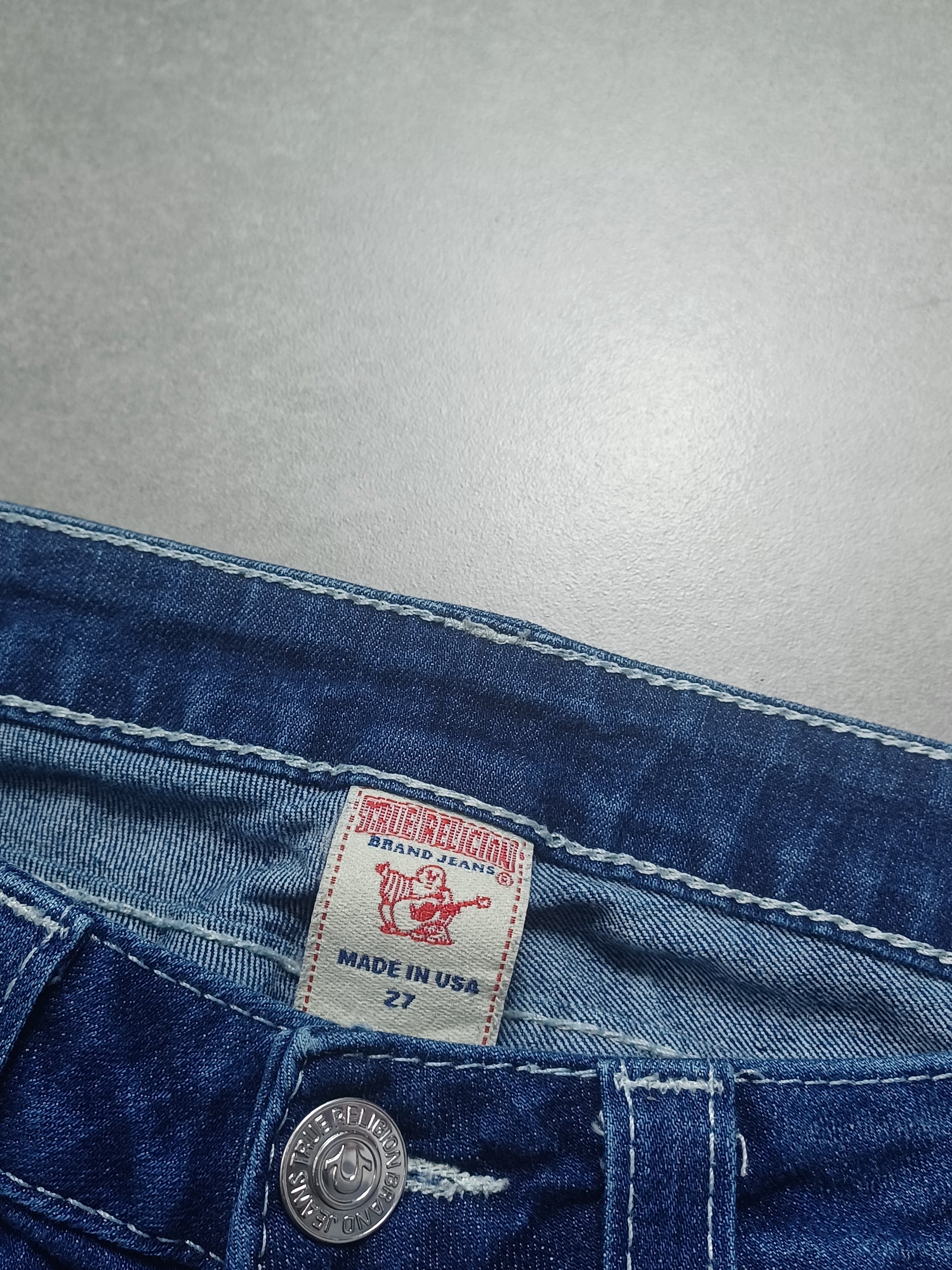 Granatowe low rise Szorty jeansowe True Religion flapy
