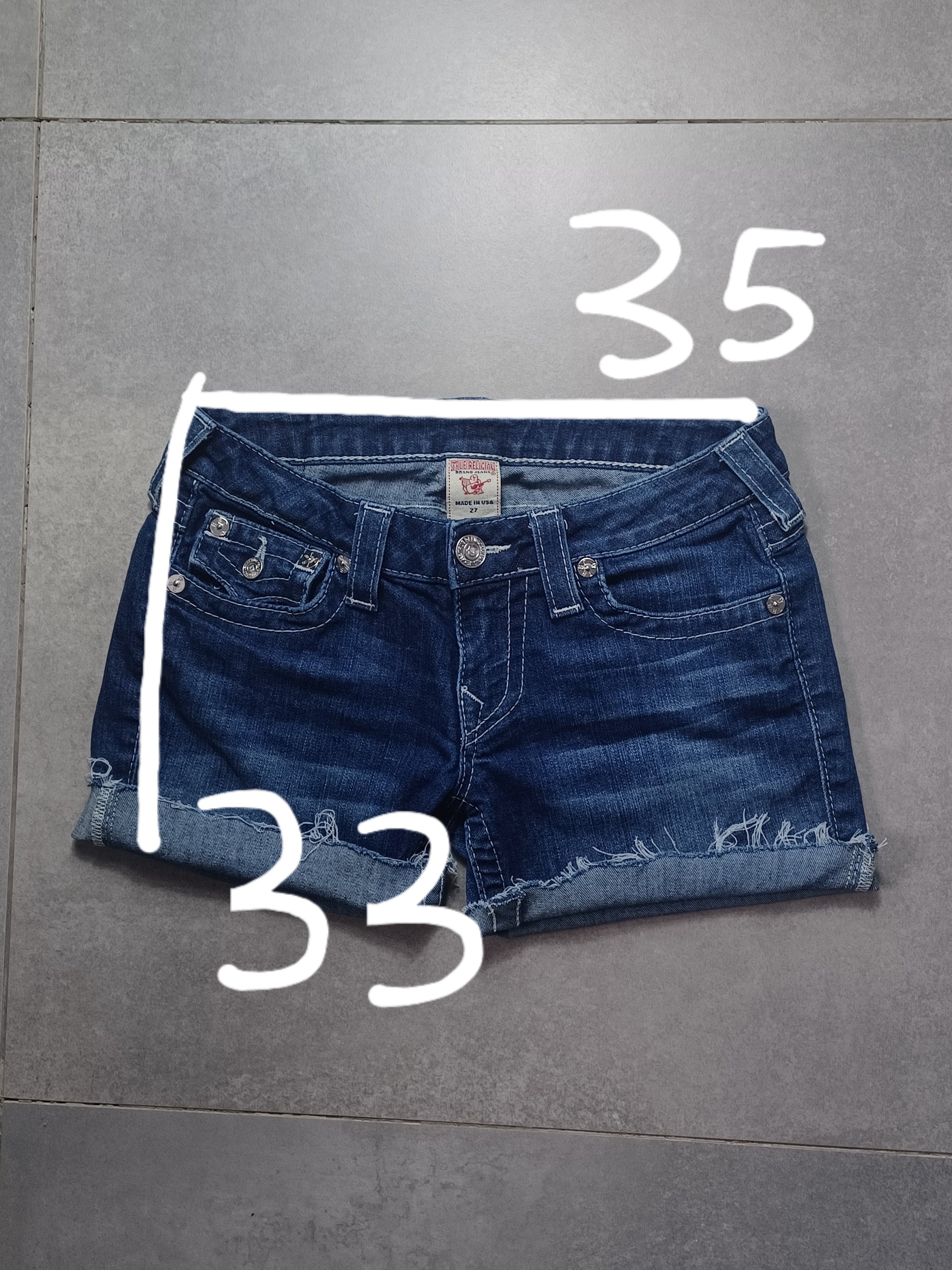 Granatowe low rise Szorty jeansowe True Religion flapy
