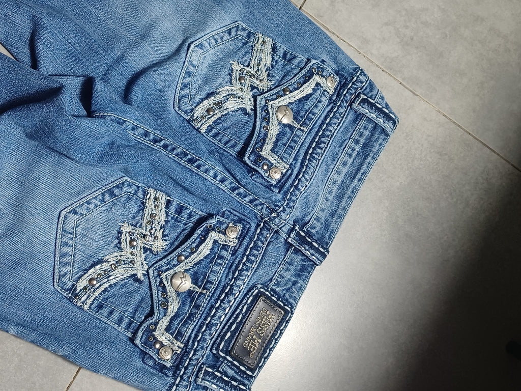 Niebieskie low rise Flared jeansy Miss Me