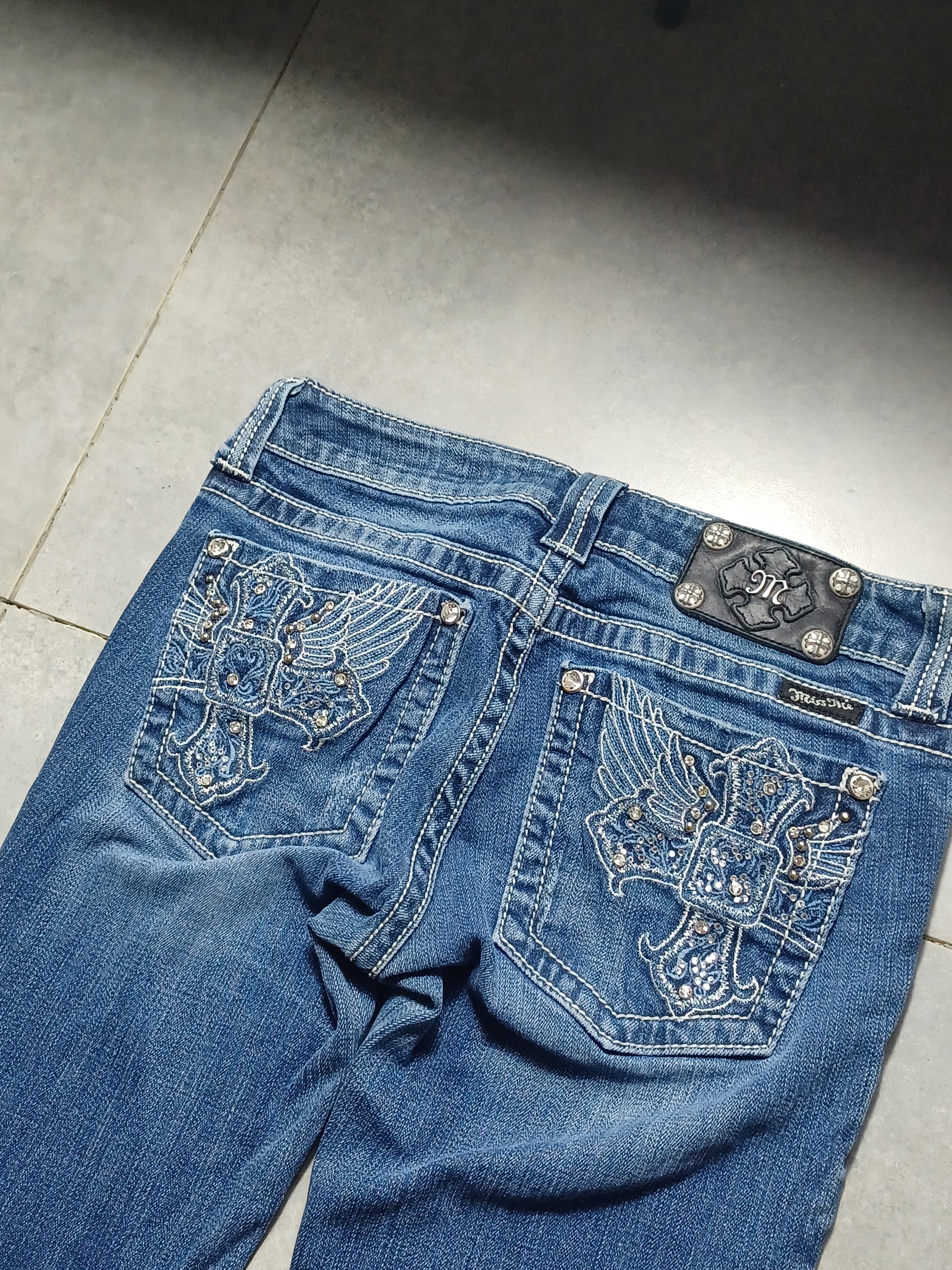 Granatowe low rise Flared jeansy Miss Me