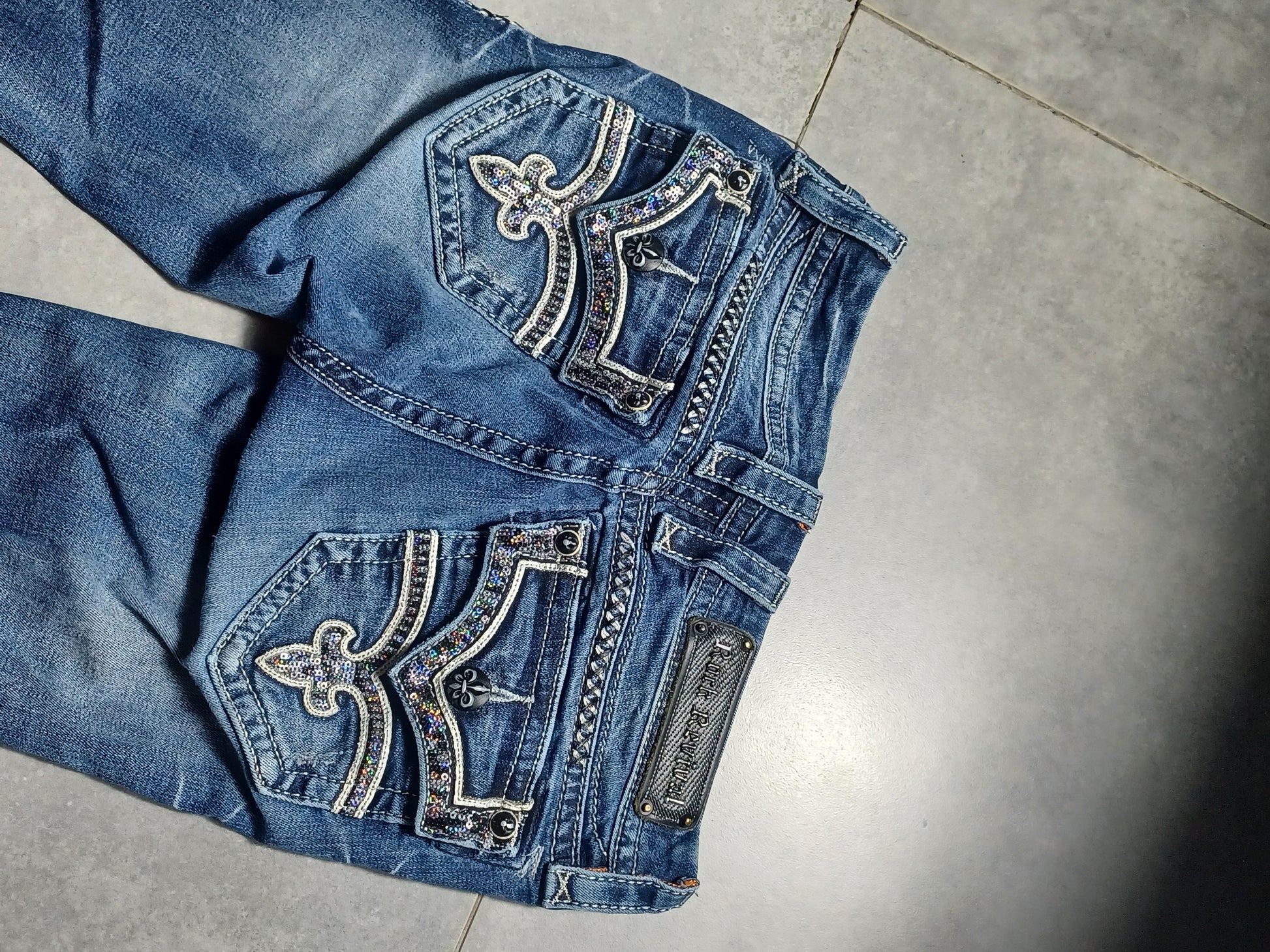 Granatowe low rise Flared jeansy Rock Revival