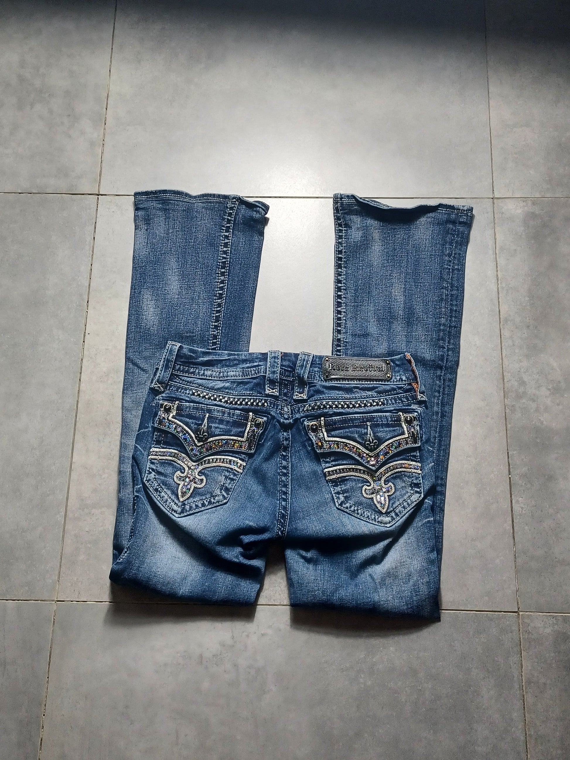 Granatowe low rise Flared jeansy Rock Revival