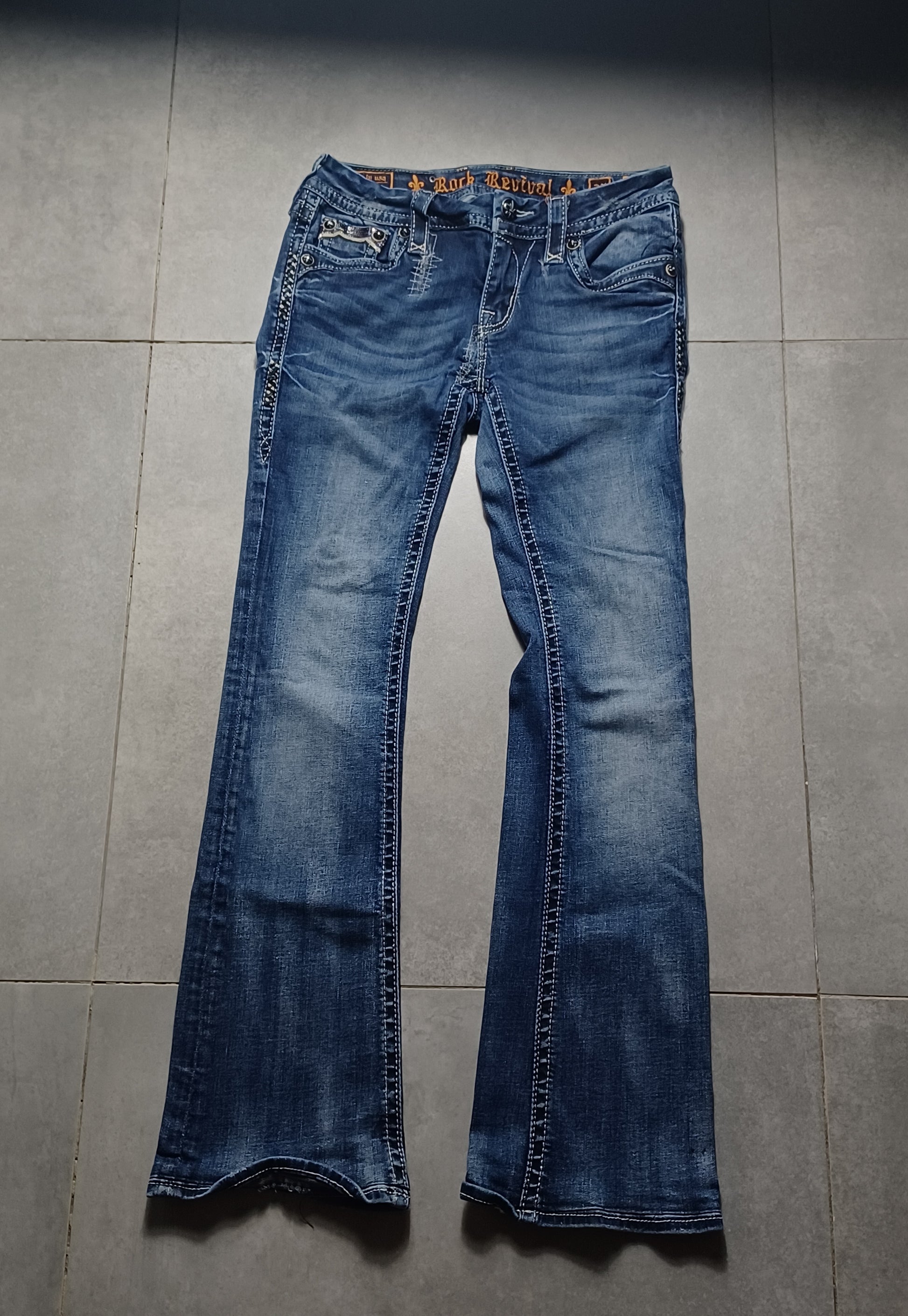 Granatowe low rise Flared jeansy Rock Revival