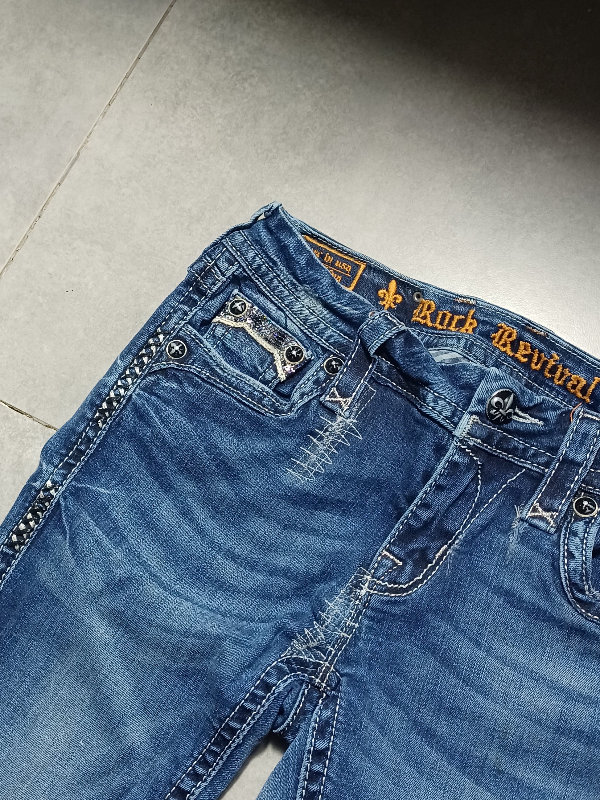 Granatowe low rise Flared jeansy Rock Revival