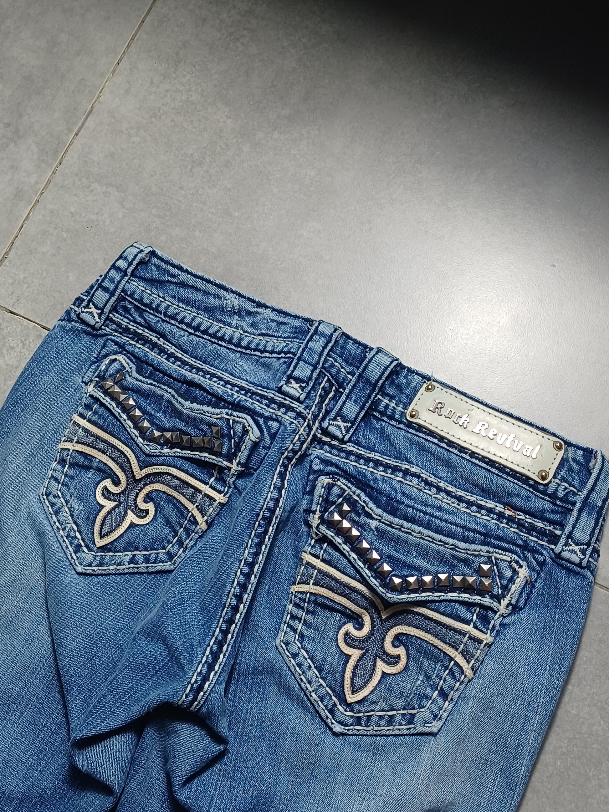 Niebieskie low rise Flared jeansy Rock Revival