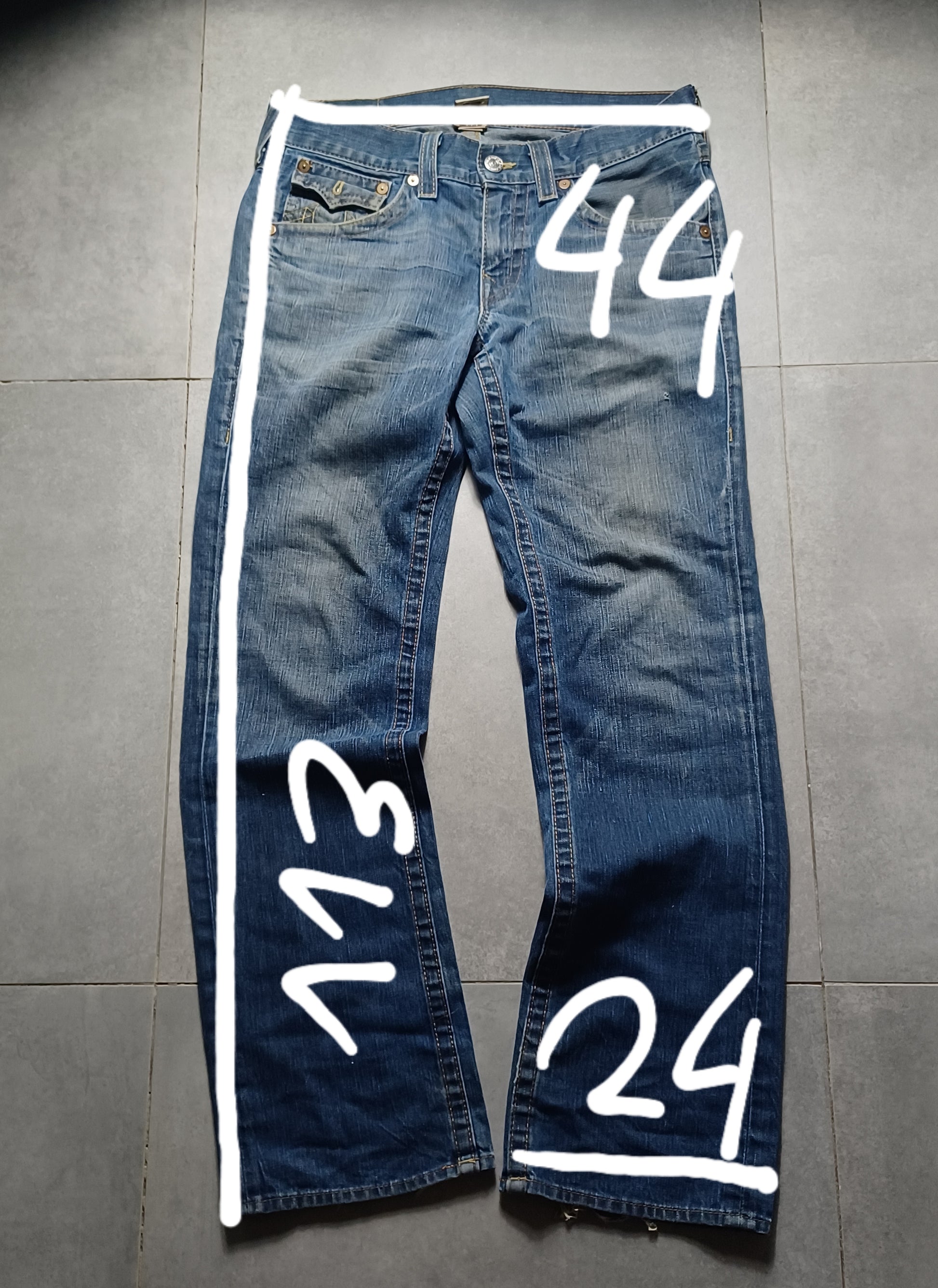 Granatowe Straight jeansy True Religion
