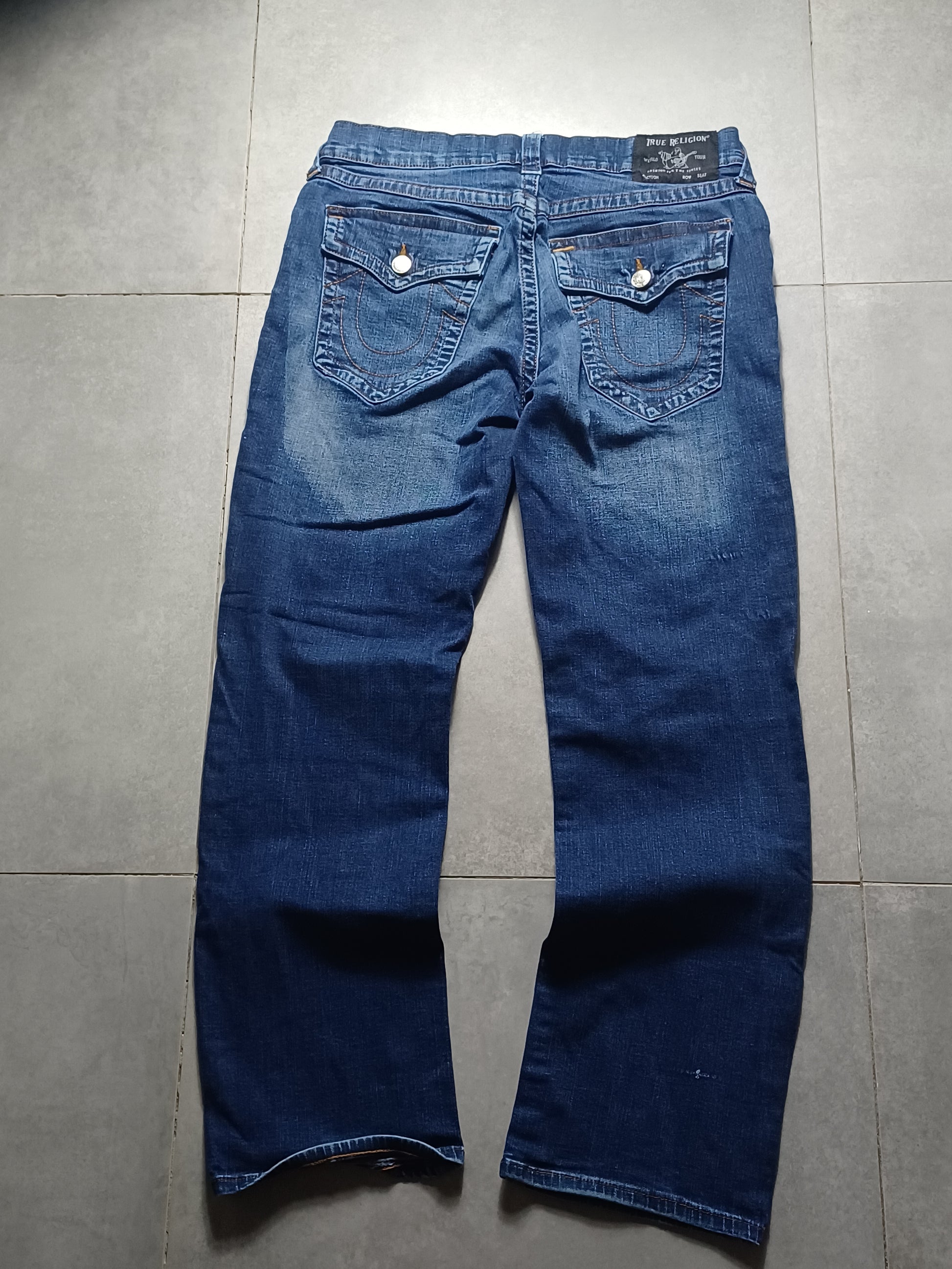 Granatowe straight fit jeansy True Religion