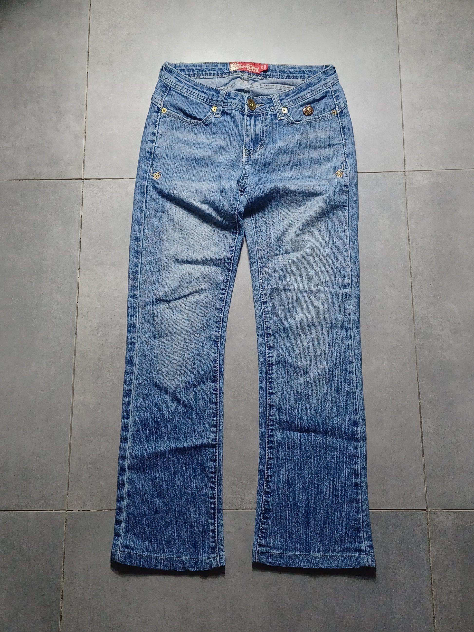 Niebieskie low rise flared jeansy Apple Bottoms