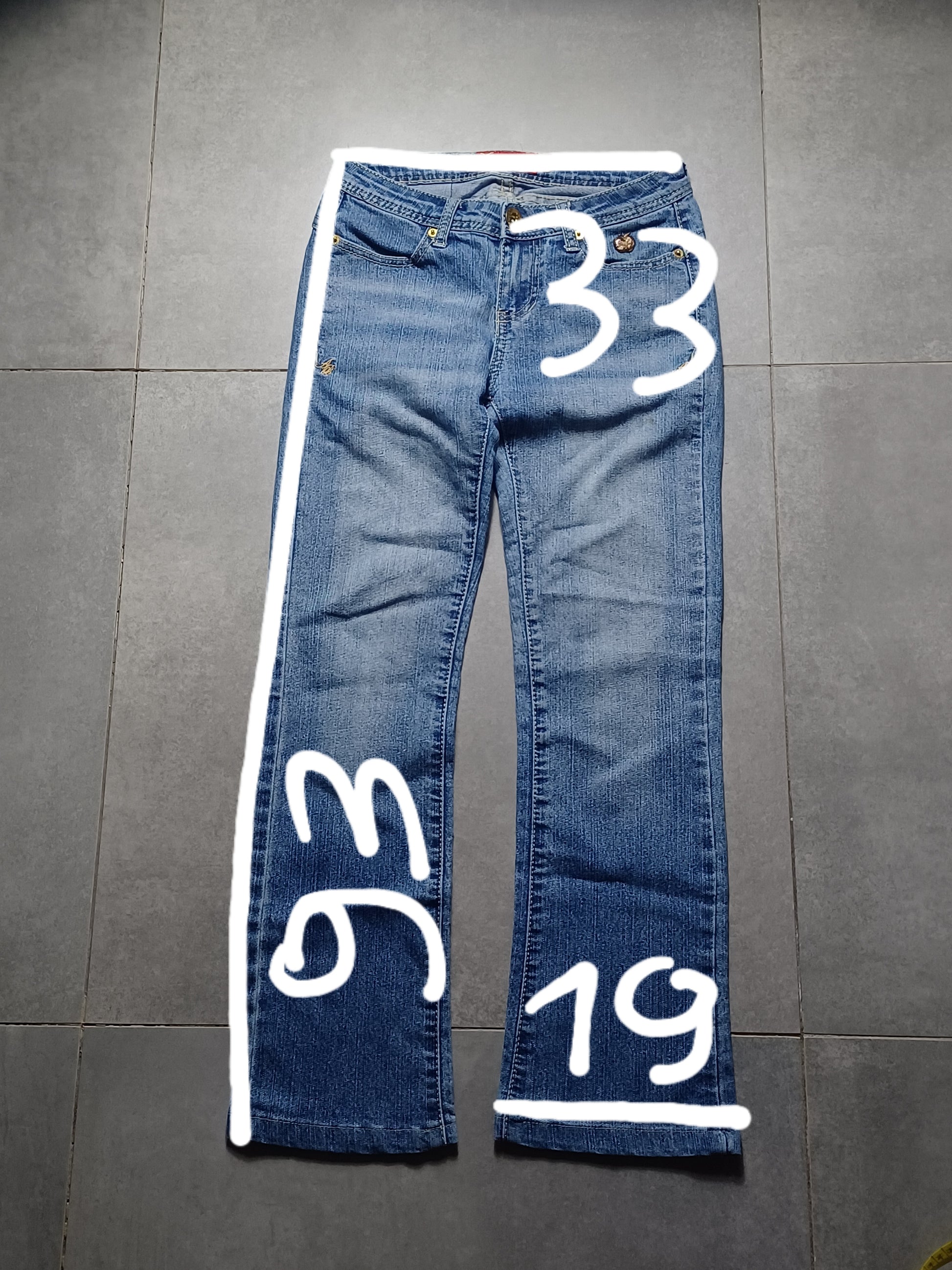 Niebieskie low rise flared jeansy Apple Bottoms