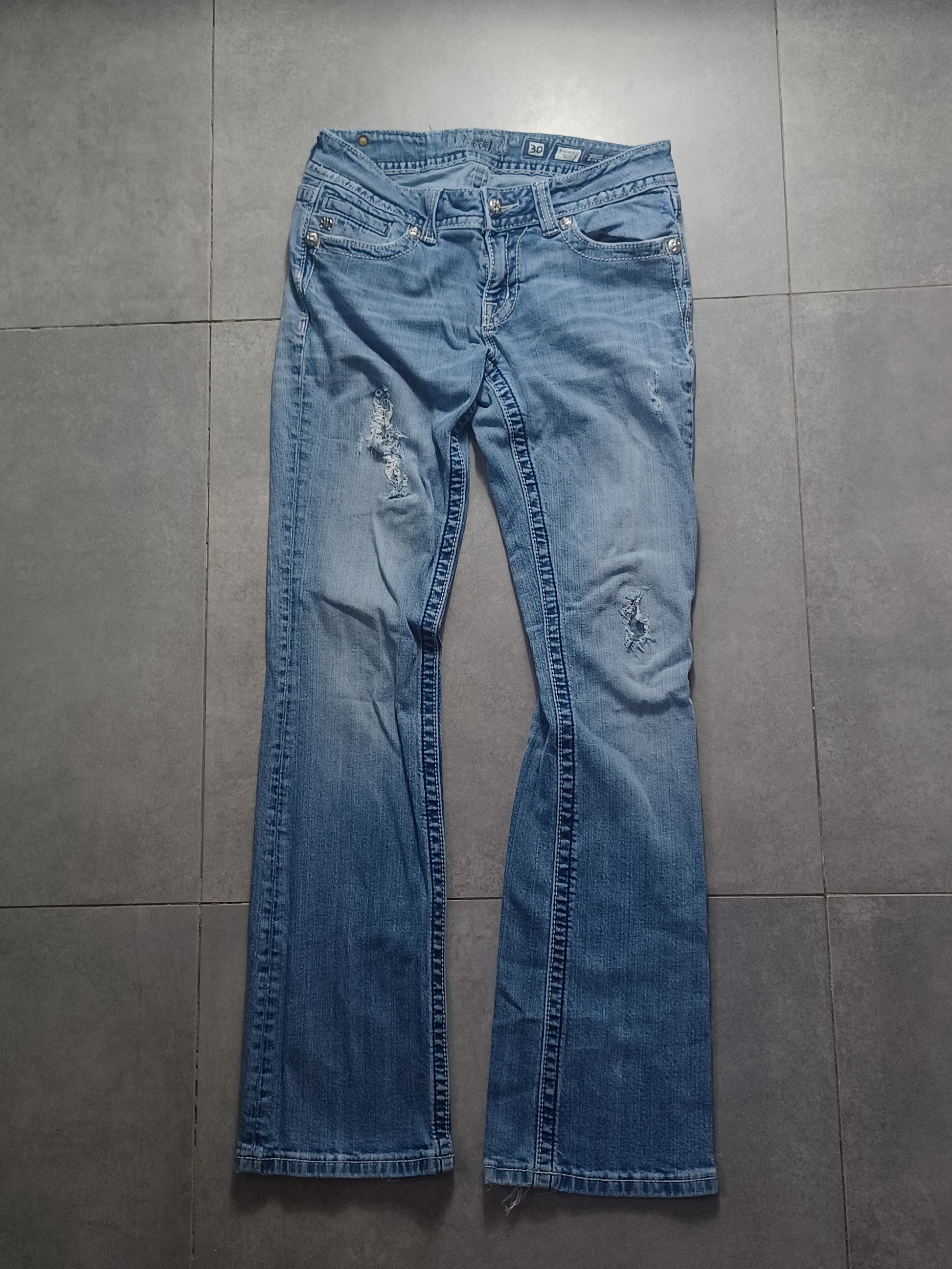 Niebieskie low rise Flared jeansy Miss Me