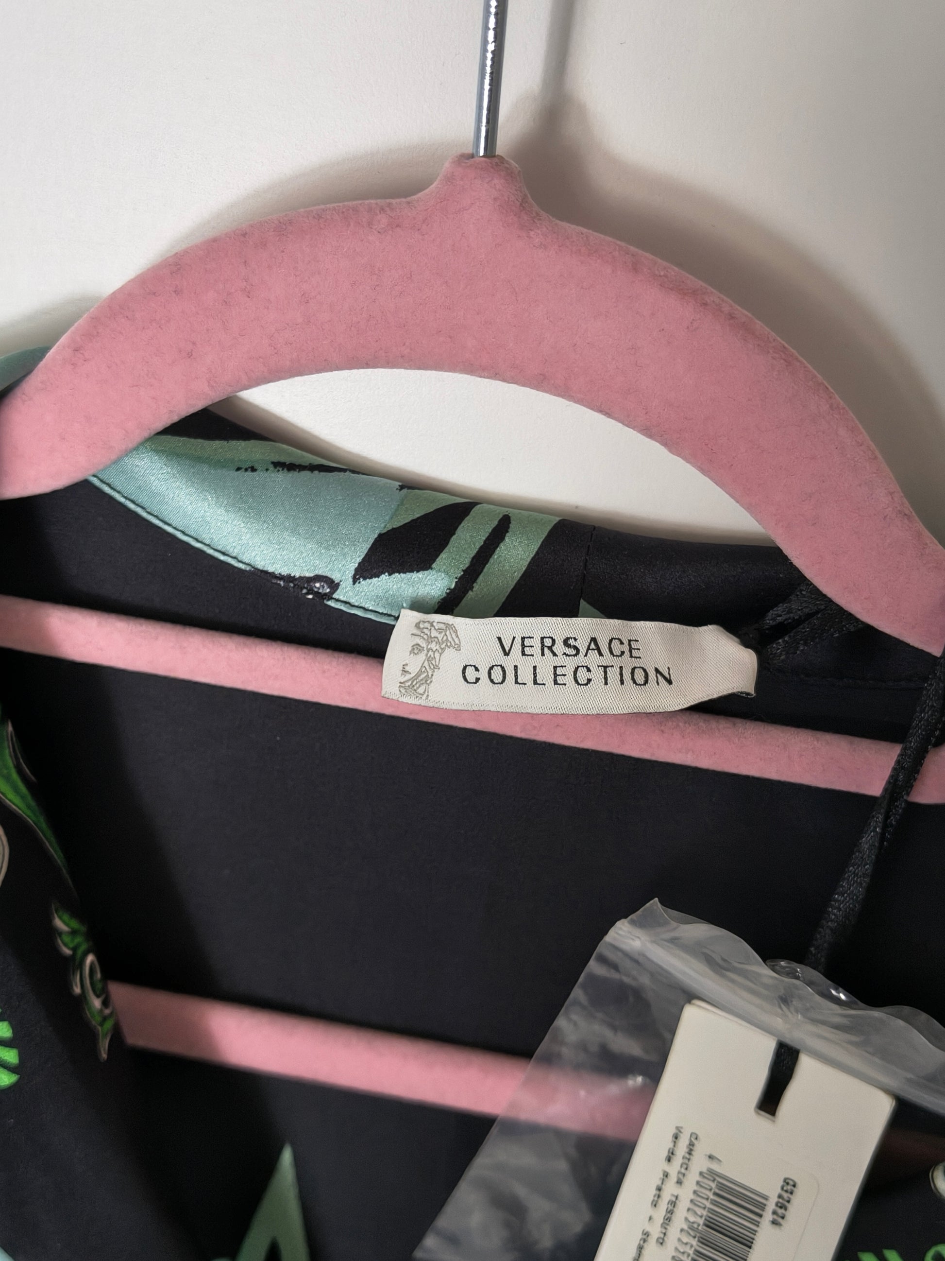 Zielono czarna koszula jedwabna damska Versace Collection