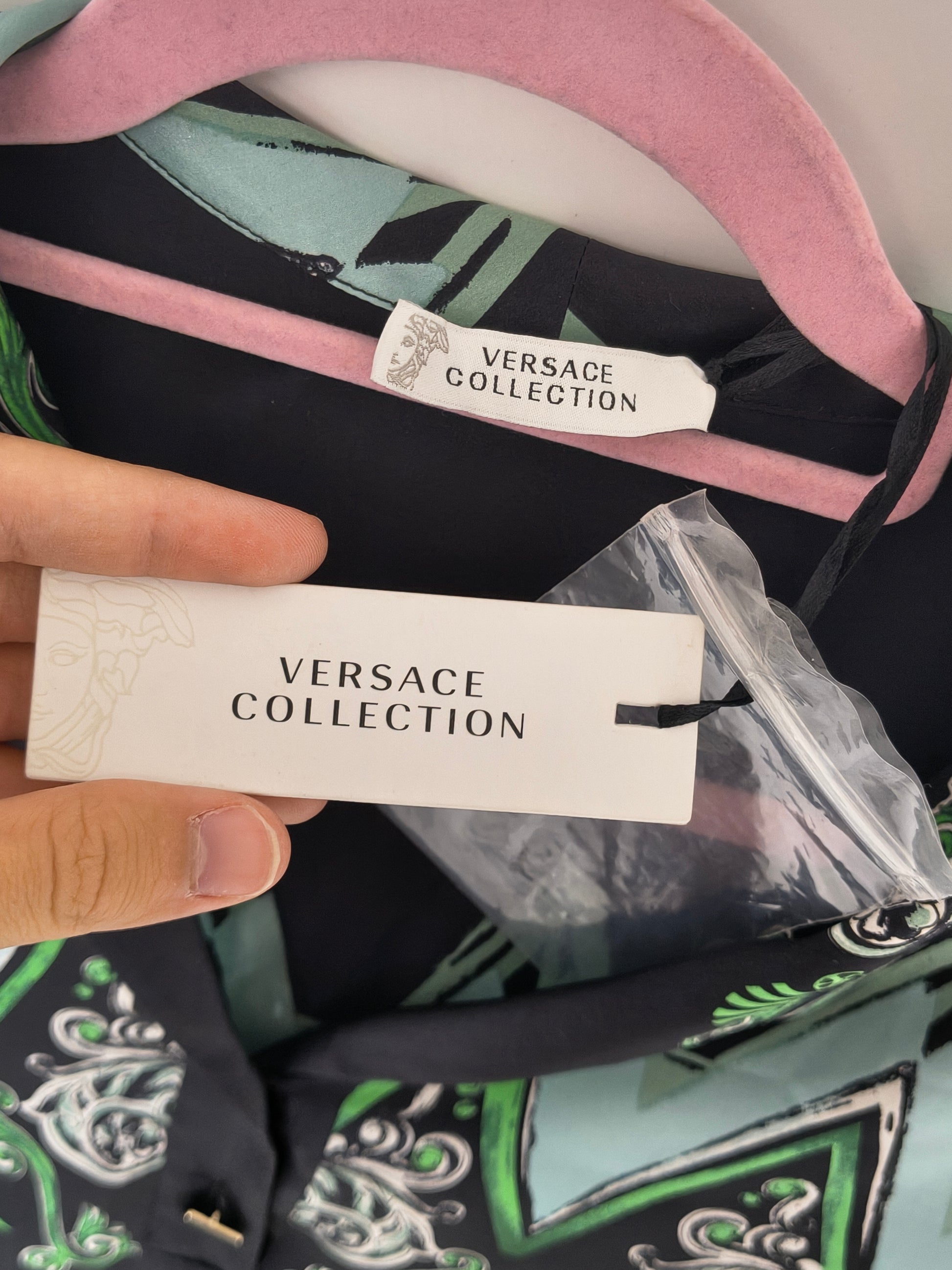 Zielono czarna koszula jedwabna damska Versace Collection