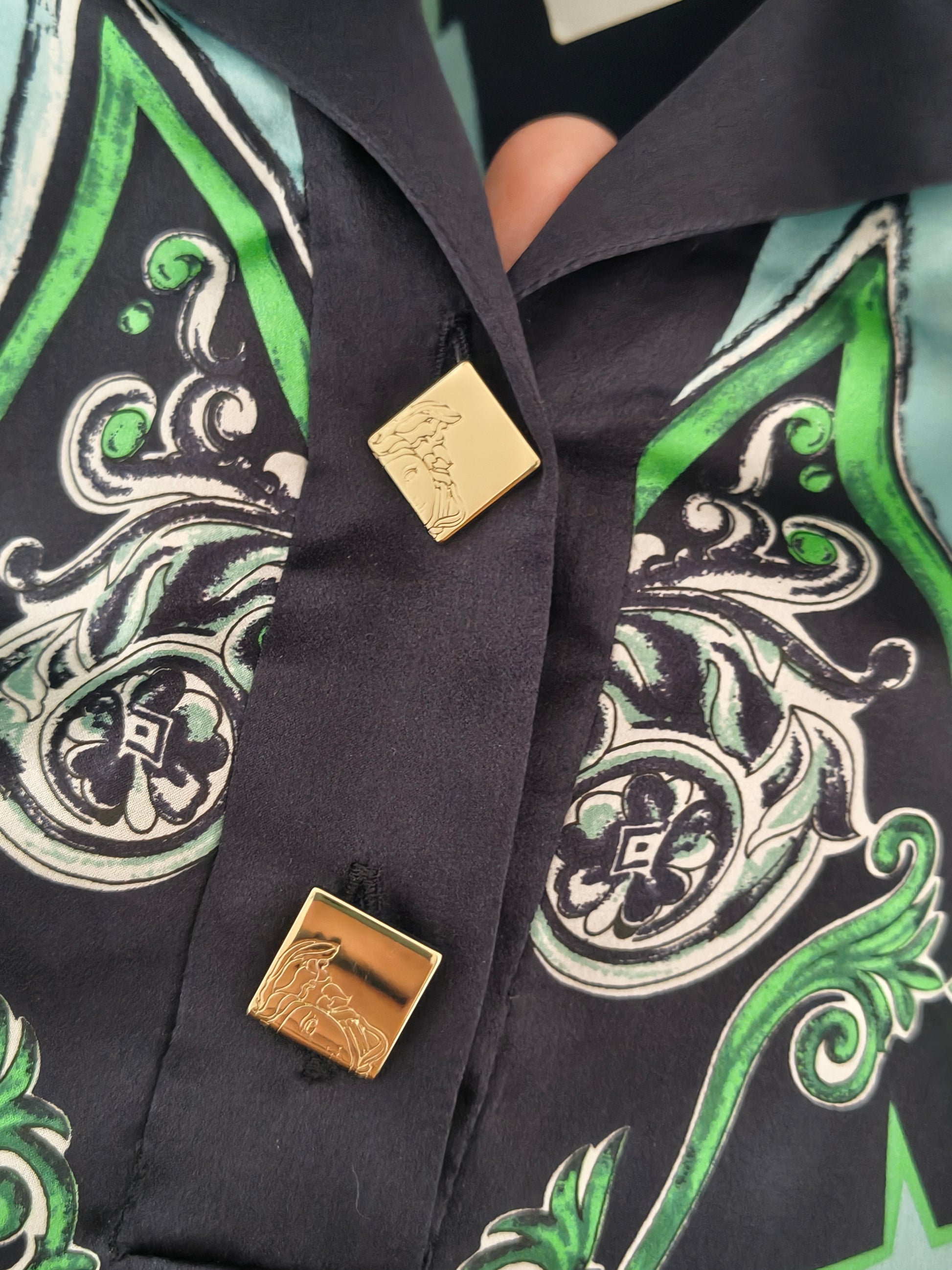 Zielono czarna koszula jedwabna damska Versace Collection