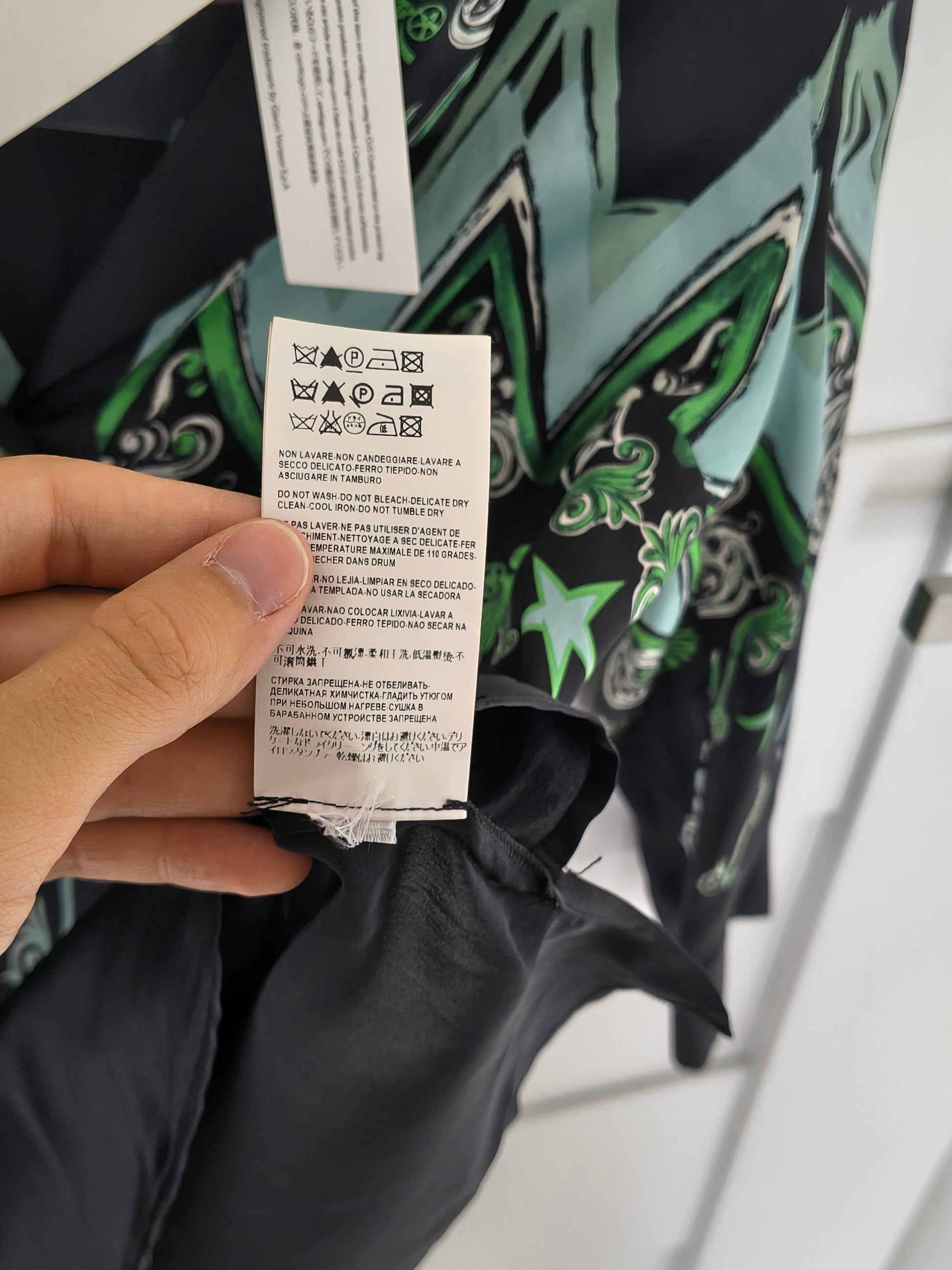 Zielono czarna koszula jedwabna damska Versace Collection