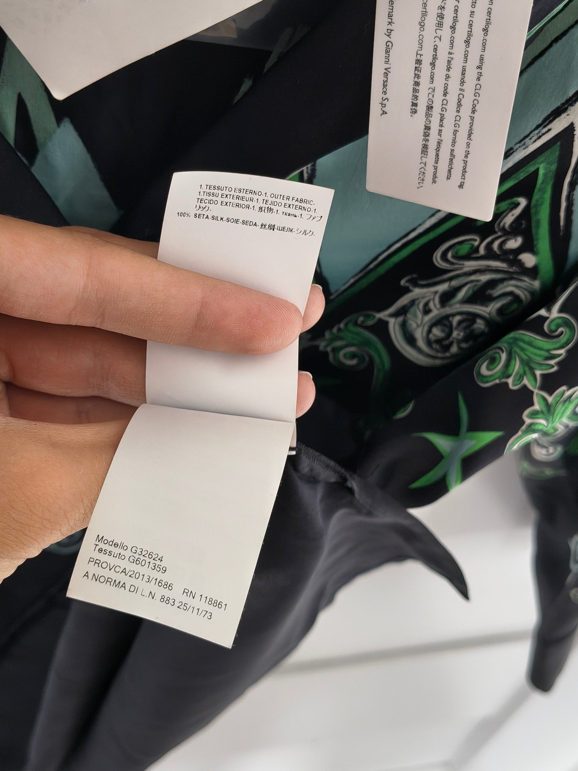 Zielono czarna koszula jedwabna damska Versace Collection