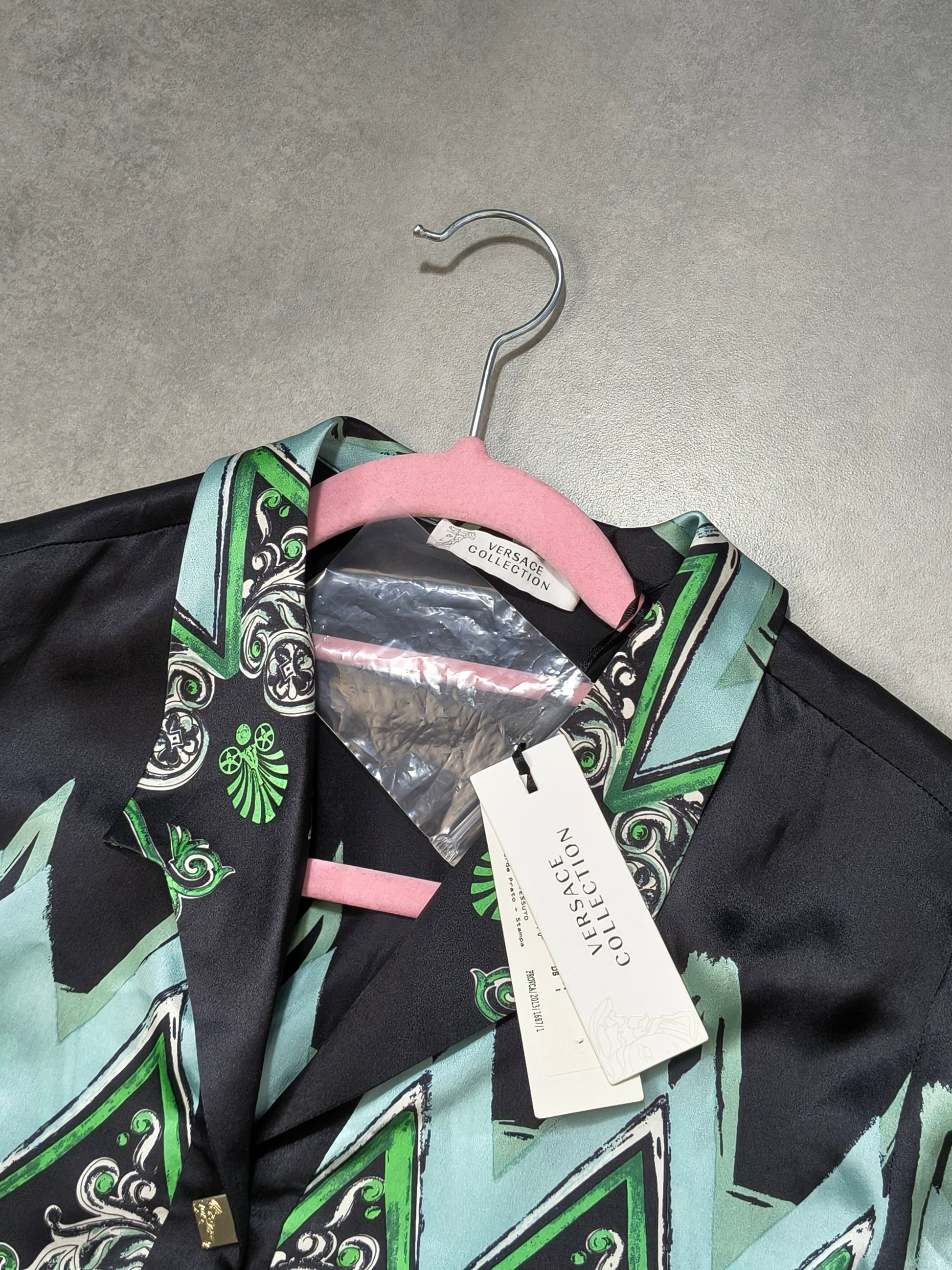 Zielono czarna koszula jedwabna damska Versace Collection