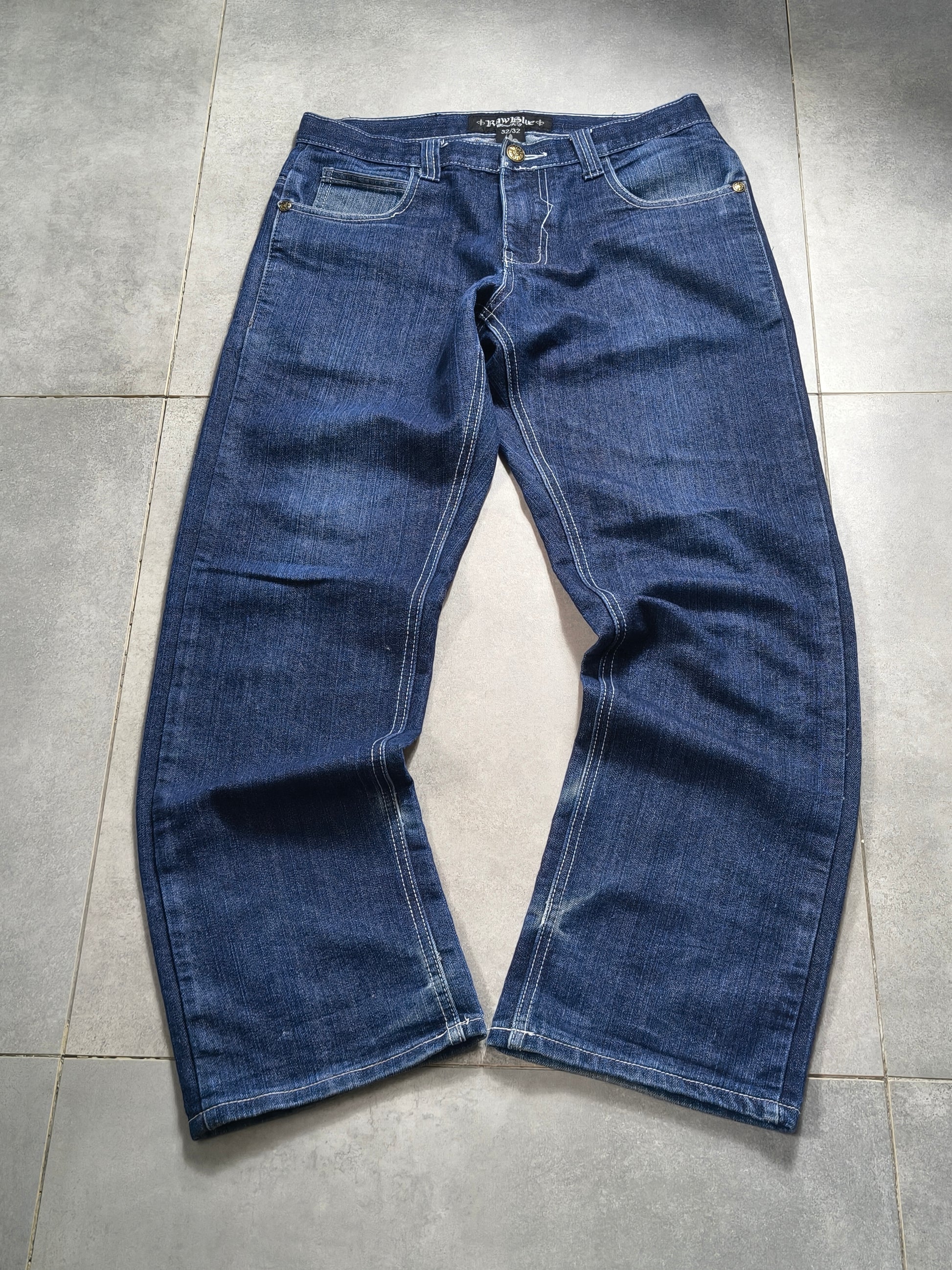 Granatowe spodnie jeansy loose fit  Raw Blue
