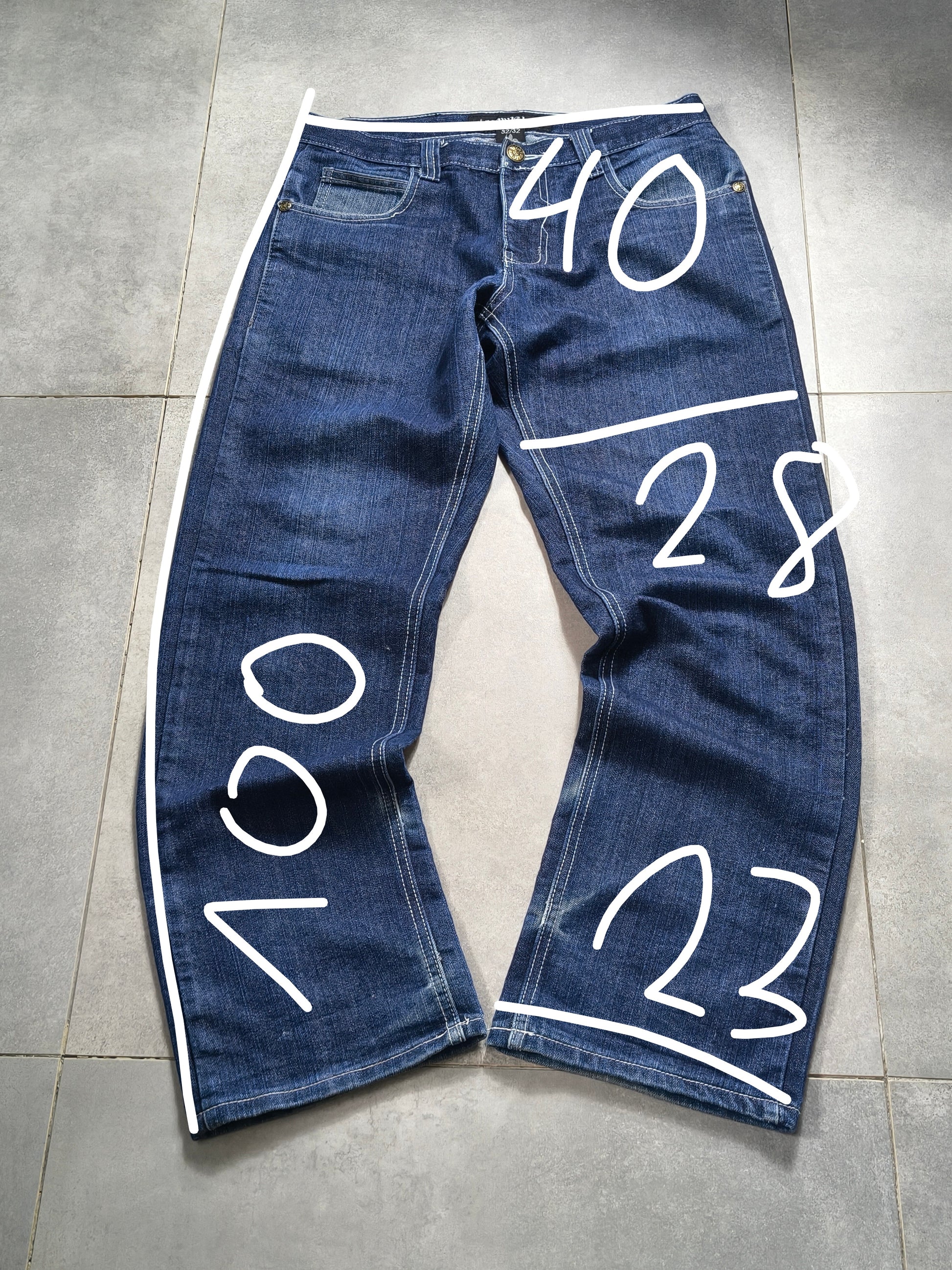 Granatowe spodnie jeansy loose fit  Raw Blue