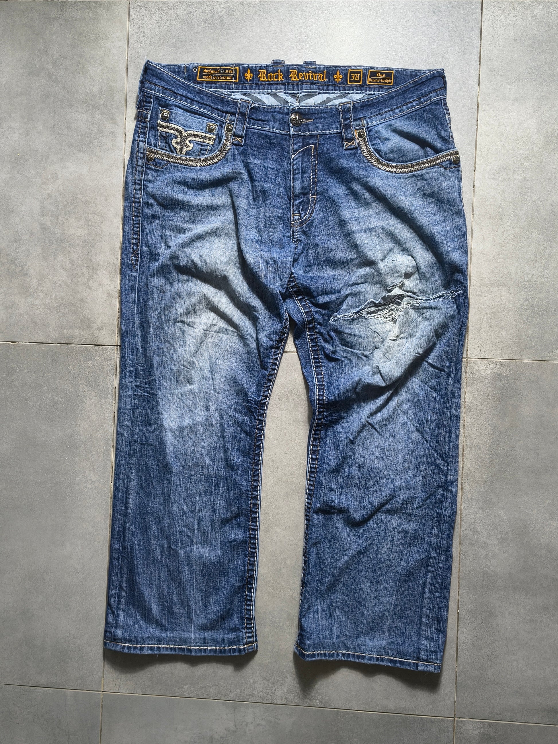 Granatowe straight fit jeansy Rock Revival