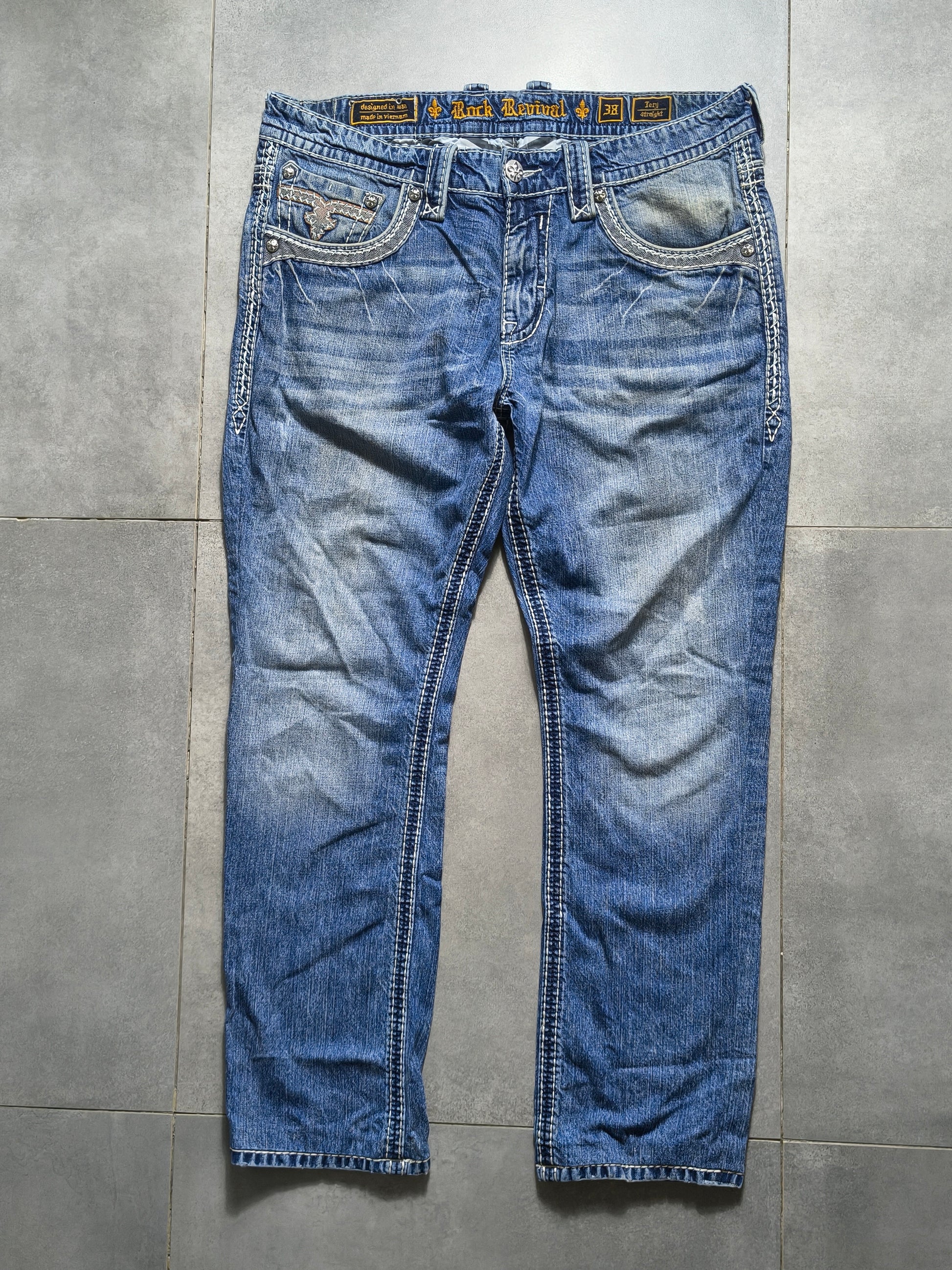 Niebieskie straight fit jeansy Rock Revival